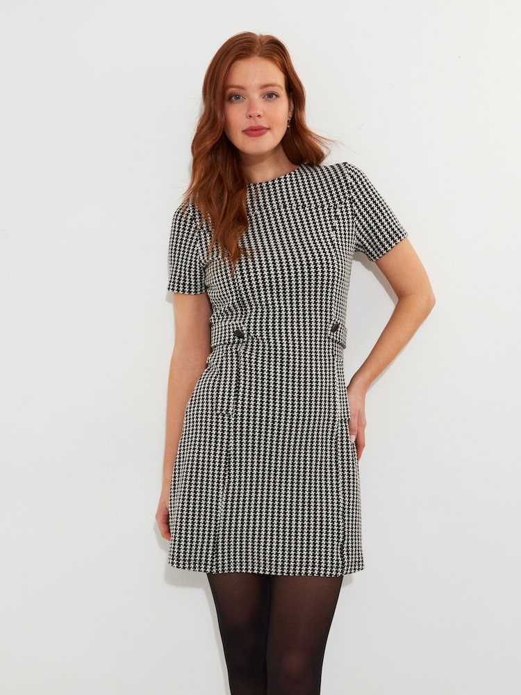 Joe Browns Black Retro High Neck Dogtooth Check Mini Dress - Image 2 of 7
