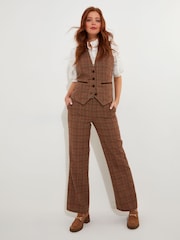 Joe Browns Brown Heritage Check PU Trim Waistcoat - Image 3 of 8