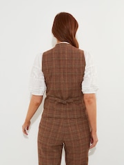 Joe Browns Brown Heritage Check PU Trim Waistcoat - Image 4 of 8