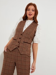 Joe Browns Brown Heritage Check PU Trim Waistcoat - Image 6 of 8