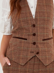 Joe Browns Brown Heritage Check PU Trim Waistcoat - Image 7 of 8