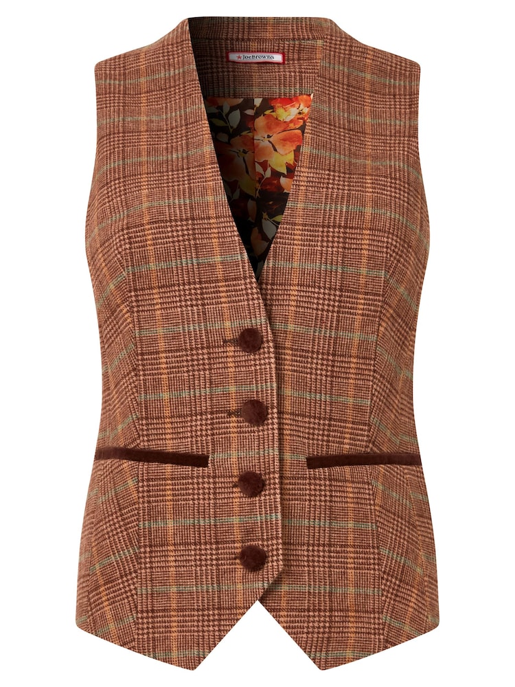 Joe Browns Brown Heritage Check PU Trim Waistcoat - Image 8 of 8