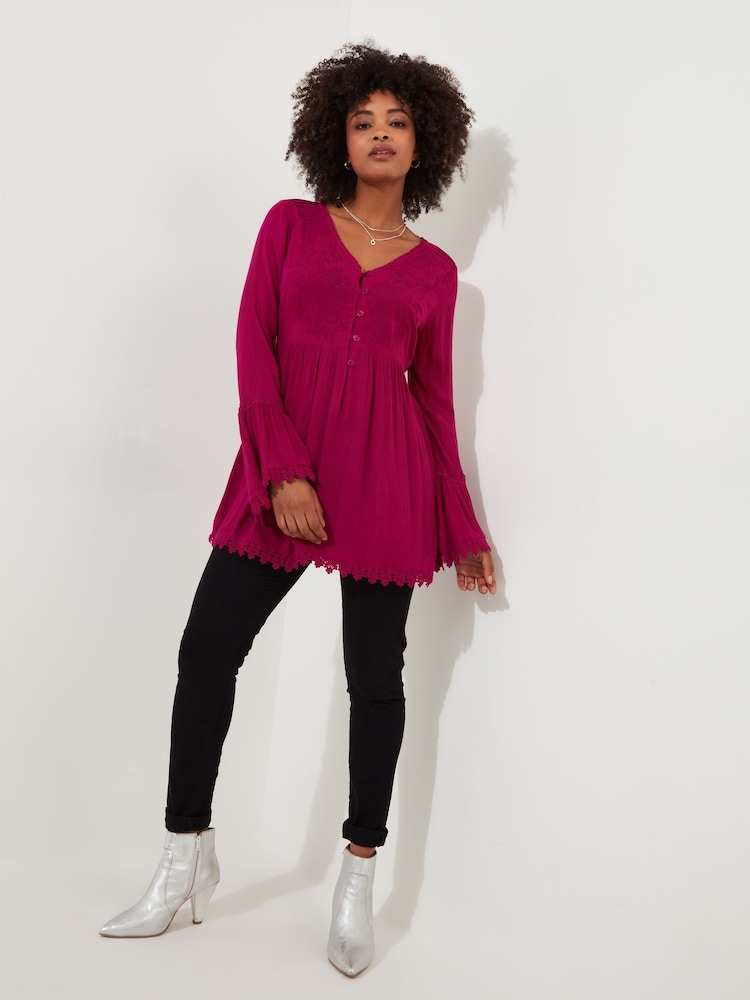Joe Browns Pink Embroidered Lace Trim Tunic Top - Image 2 of 8
