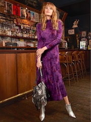 Joe Browns Purple Flocked Print High Neck Maxi Dress - Image 1 of 7