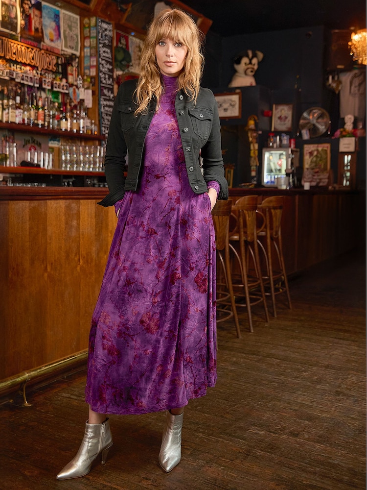 Joe Browns Purple Flocked Print High Neck Maxi Dress - Image 2 of 7