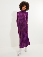 Joe Browns Purple Flocked Print High Neck Maxi Dress - Image 4 of 7
