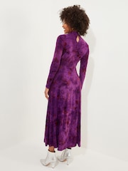 Joe Browns Purple Flocked Print High Neck Maxi Dress - Image 5 of 7