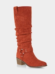 Joe Browns Orange Statement Strap Slouchy Microsuede Long Boots - Image 2 of 6