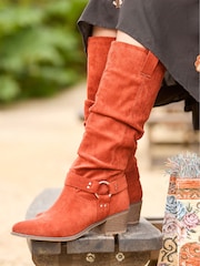 Joe Browns Orange Statement Strap Slouchy Microsuede Long Boots - Image 5 of 6