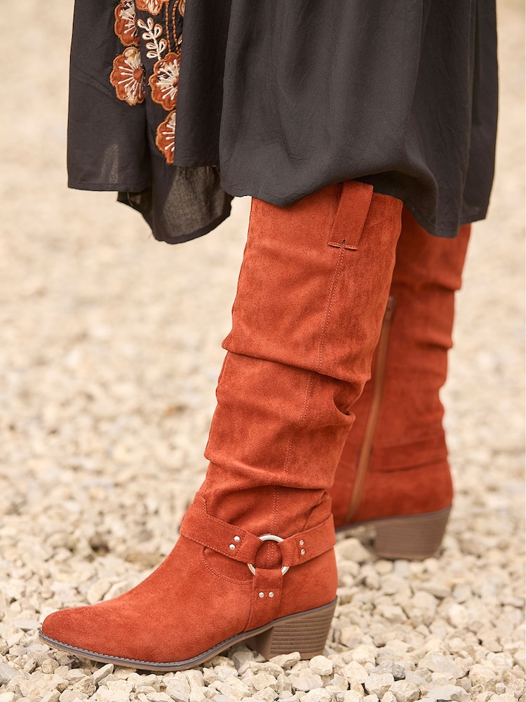 Joe Browns Orange Statement Strap Slouchy Microsuede Long Boots - Image 6 of 6