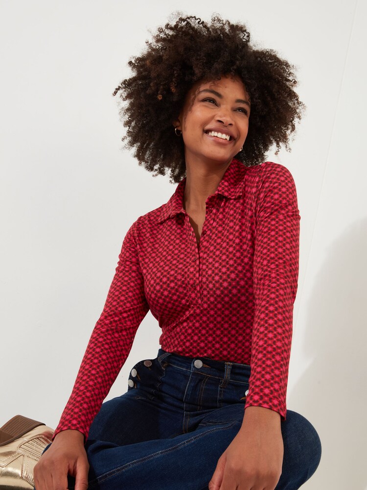 Joe Browns Pink Retro Geometric Print Collared Jersey Shirt - Image 1 of 5