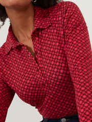Joe Browns Pink Retro Geometric Print Collared Jersey Shirt - Image 3 of 5