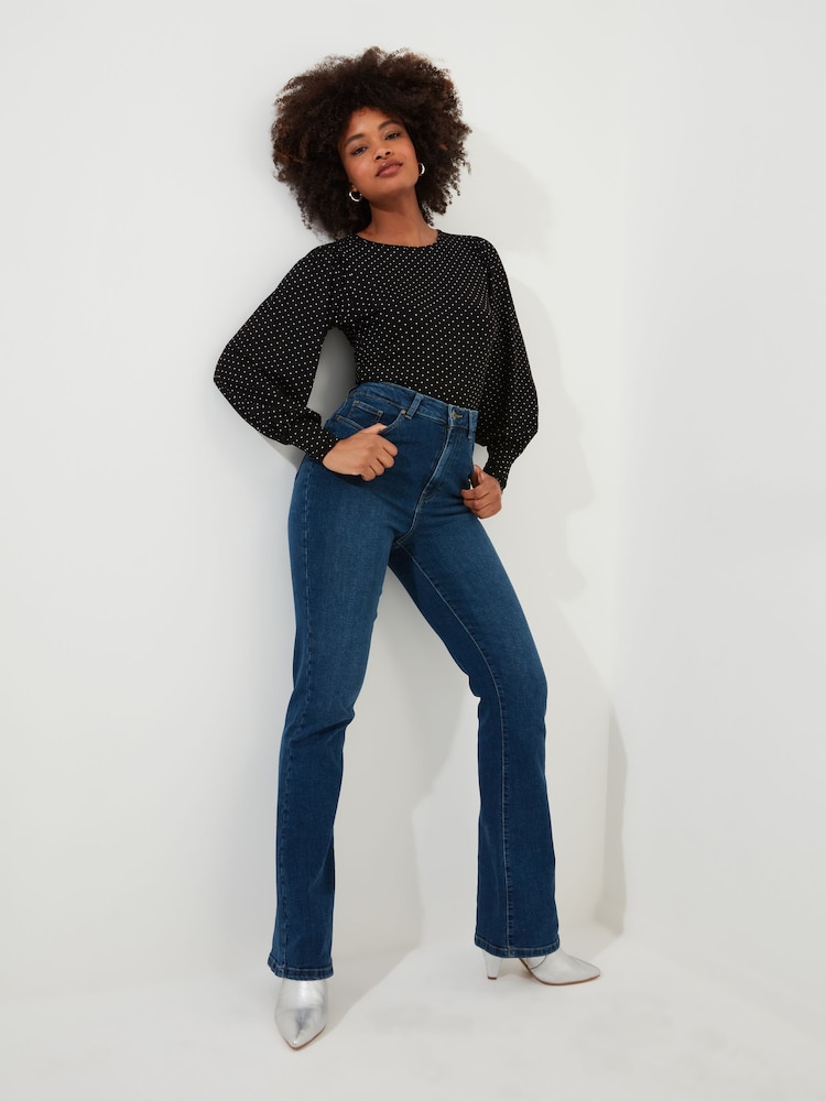 Joe Browns Black Slim Fit Polka Dot Balloon Sleeve Jersey Top - Image 2 of 5 Joe Browns Black Slim Fit Polka Dot Balloon Sleeve Jersey Top - Image 2 of 5