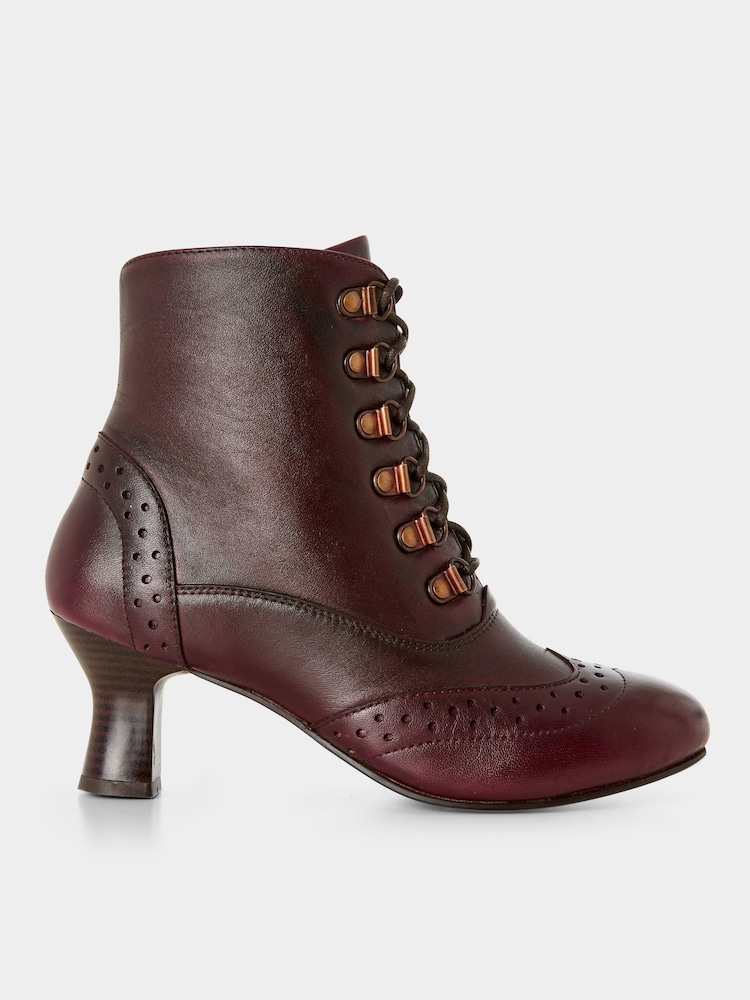 Joe Browns Red Vintage Brogue Detail Leather Ankle Boots - Image 1 of 4