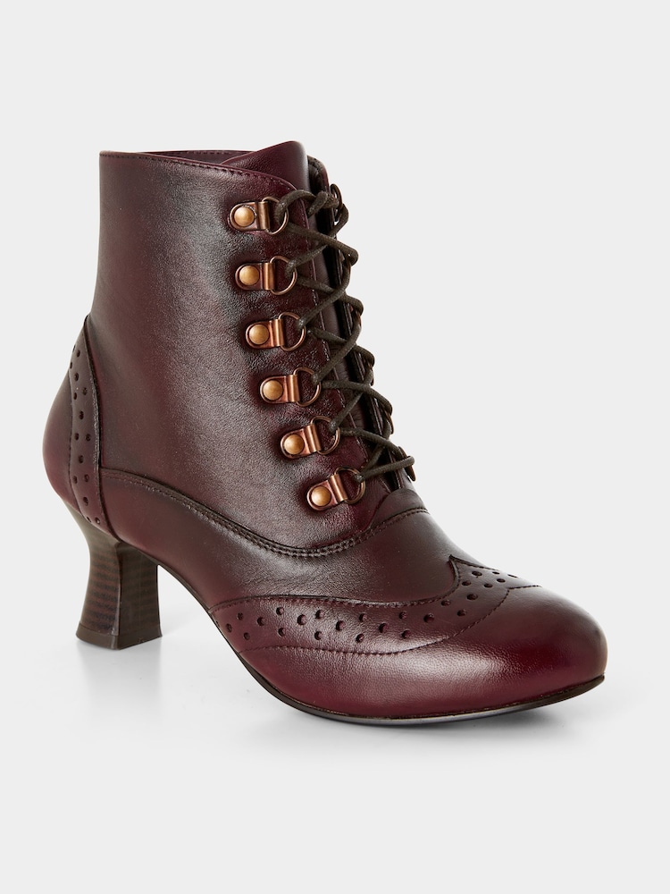 Joe Browns Red Vintage Brogue Detail Leather Ankle Boots - Image 2 of 4