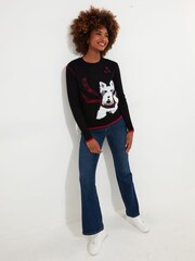 Joe Browns Black Tartan Scottie Dog Fine Knit Jumper - Image 2 of 5