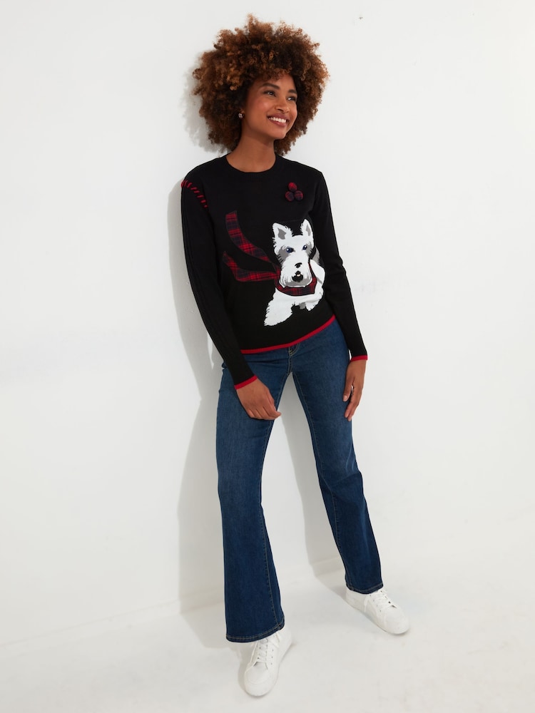 Joe Browns Black Tartan Scottie Dog Fine Knit Jumper - Image 2 of 5