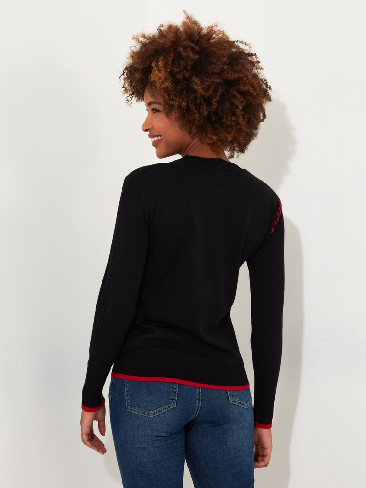 Joe Browns Black Tartan Scottie Dog Fine Knit Jumper - Image 3 of 5