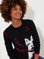 Joe Browns Black Tartan Scottie Dog Fine Knit Jumper - Image 4 of 5