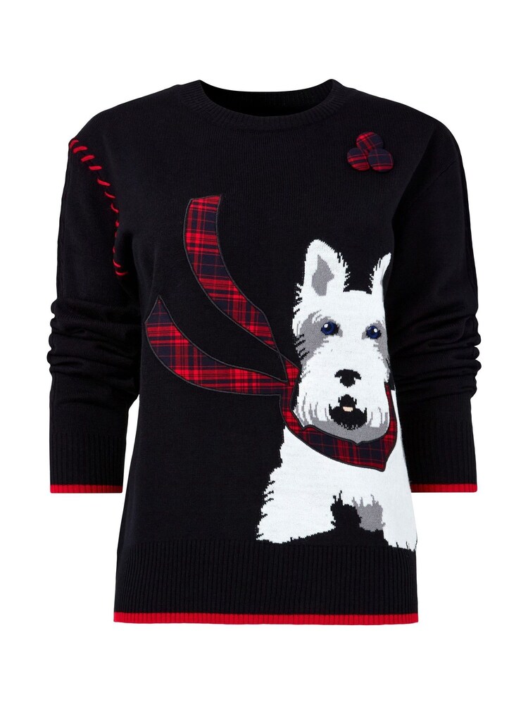 Joe Browns Black Tartan Scottie Dog Fine Knit Jumper - Image 5 of 5