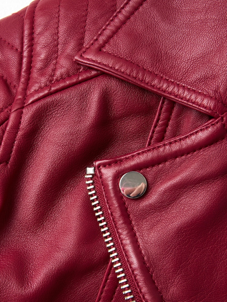 Joe Browns Pink Raspberry Asymmetric Zip Stitch Detail Leather Biker Jacket - Image 6 of 6 Joe Browns Pink Raspberry Asymmetric Zip Stitch Detail Leather Biker Jacket - Image 6 of 6