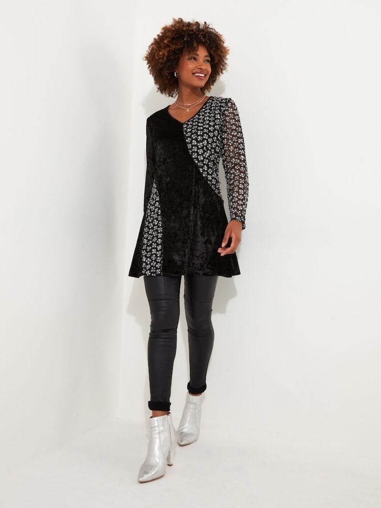 Joe Browns Black Velour and Mesh Textured Jersey Tunic Dress - Image 2 of 6
