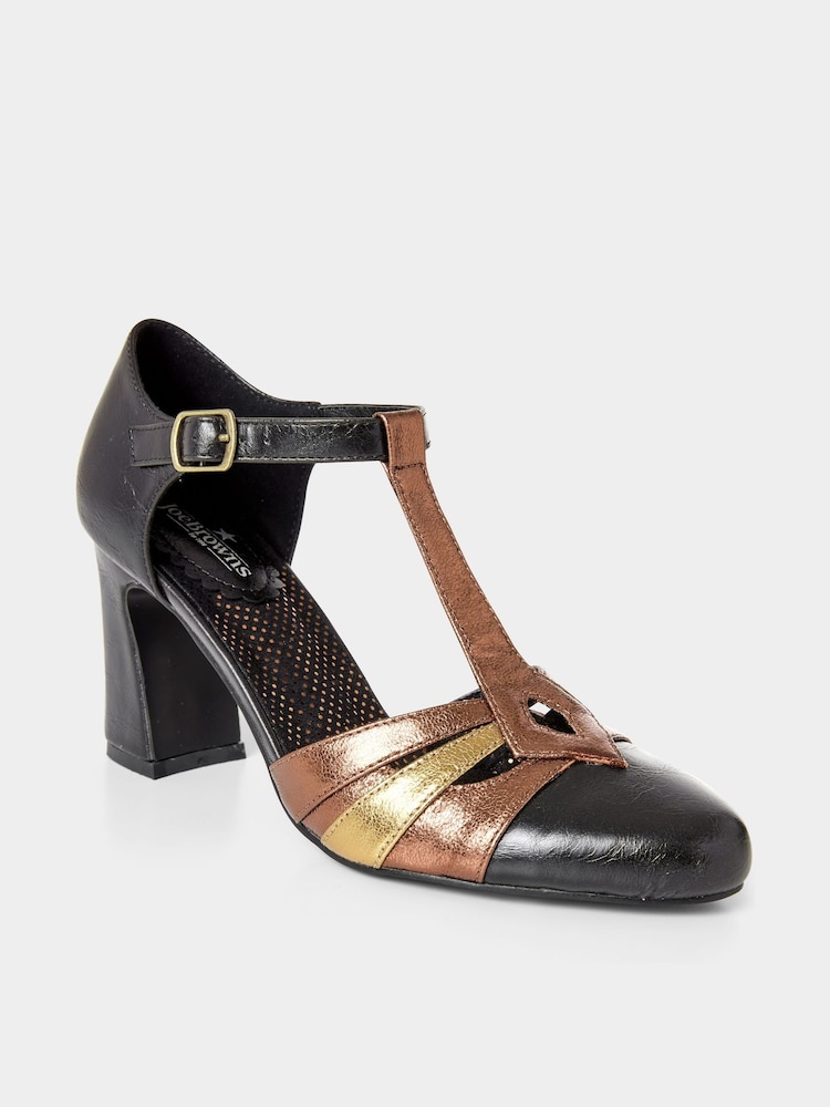 Joe Browns Black Vintage Metallic T-Bar Shoes - Image 2 of 4