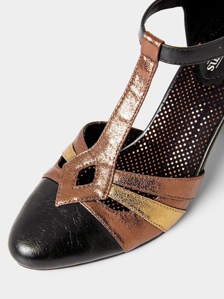Joe Browns Black Vintage Metallic T-Bar Shoes - Image 4 of 4