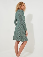 Joe Browns Green Geometric Print High Neck Jersey Mini Dress - Image 2 of 5