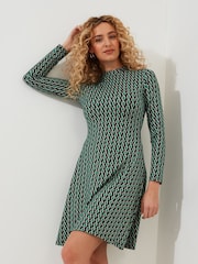 Joe Browns Green Geometric Print High Neck Jersey Mini Dress - Image 3 of 5