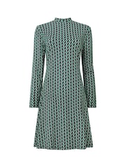 Joe Browns Green Geometric Print High Neck Jersey Mini Dress - Image 5 of 5