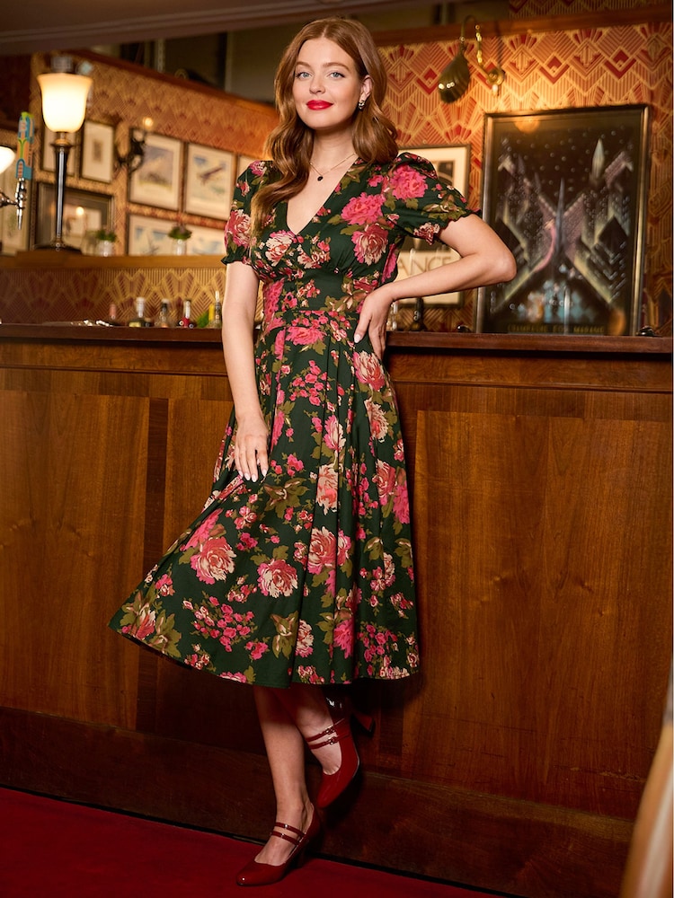 joe browns dresses sale outlet Buy Joe Browns Green Vintage Floral V-Neck Puff Sleeve Midi 100% Cotton  Dress from Next USA