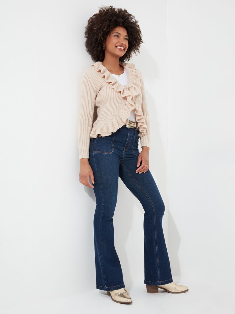 Joe Browns Cream Ribbed Knit Frilly Tie Front Cardigan - Image 2 of 5 Joe Browns Cream Ribbed Knit Frilly Tie Front Cardigan - Image 2 of 5