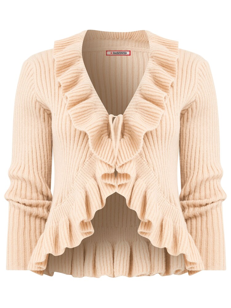 Joe Browns Cream Ribbed Knit Frilly Tie Front Cardigan - Image 5 of 5 Joe Browns Cream Ribbed Knit Frilly Tie Front Cardigan - Image 5 of 5
