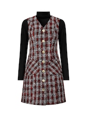 Joe Browns Red Vintage Check Patch Pocket Pinafore Mini Dress - Image 7 of 8