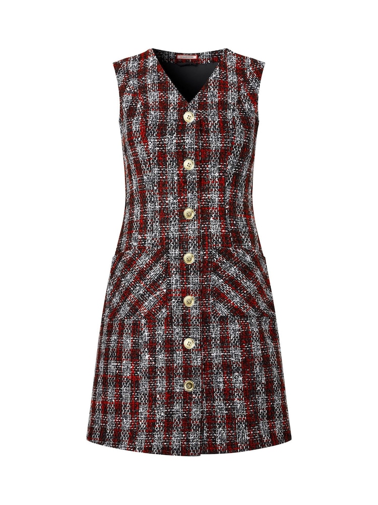 Joe Browns Red Vintage Check Patch Pocket Pinafore Mini Dress - Image 8 of 8