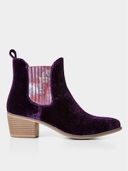 Joe Browns Purple Floral Insert Velvet Chelsea Boots - Image 1 of 4