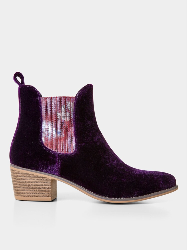 Joe Browns Purple Floral Insert Velvet Chelsea Boots - Image 1 of 4