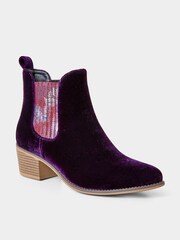 Joe Browns Purple Floral Insert Velvet Chelsea Boots - Image 2 of 4
