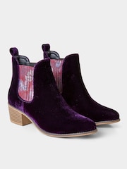Joe Browns Purple Floral Insert Velvet Chelsea Boots - Image 3 of 4