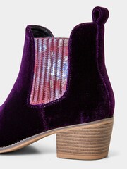 Joe Browns Purple Floral Insert Velvet Chelsea Boots - Image 4 of 4