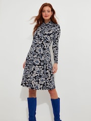 Joe Browns Blue Collared Knee Length Zip Front Floral Jersey Dress - Image 1 of 6
