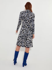 Joe Browns Blue Collared Knee Length Zip Front Floral Jersey Dress - Image 2 of 6