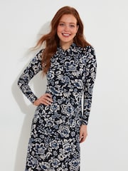 Joe Browns Blue Collared Knee Length Zip Front Floral Jersey Dress - Image 3 of 6