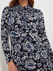 Joe Browns Blue Collared Knee Length Zip Front Floral Jersey Dress - Image 4 of 6