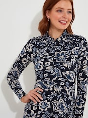 Joe Browns Blue Collared Knee Length Zip Front Floral Jersey Dress - Image 5 of 6