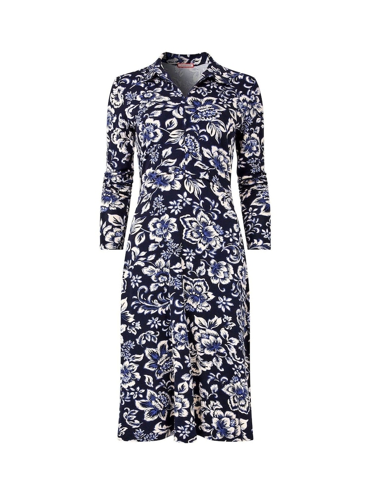 Joe Browns Blue Collared Knee Length Zip Front Floral Jersey Dress - Image 6 of 6
