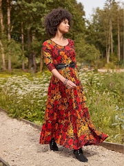 Joe Browns Orange Muted Floral Print Crinkle Cotton Maxi Dress - Image 1 of 7