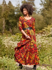 Joe Browns Orange Muted Floral Print Crinkle Cotton Maxi Dress - Image 2 of 7