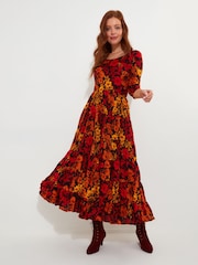 Joe Browns Orange Muted Floral Print Crinkle Cotton Maxi Dress - Image 3 of 7